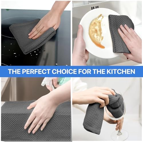 100% Cotton Waffle Weave Kitchen Towels, 4 Pack Dish Cloths for