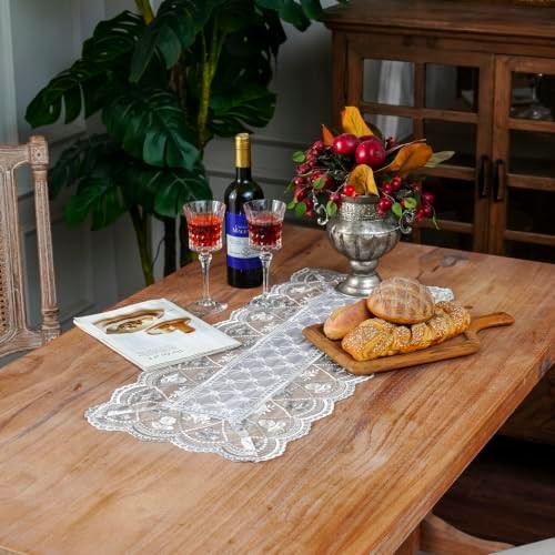 ARTABLE Light Grey Lace Table Runner Macrame Embroidered Scarf