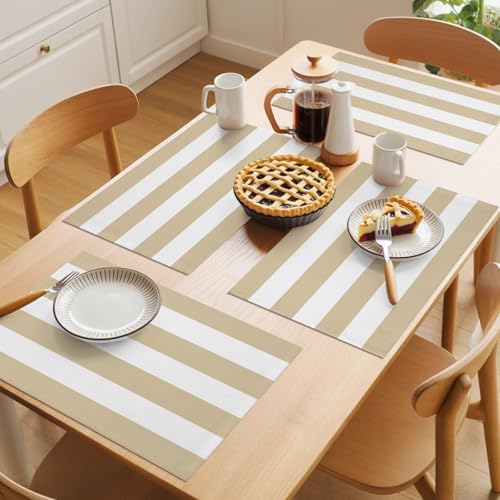 Round Placemats Set of 12 Beige Stripe Place Mats Rustic Neutral