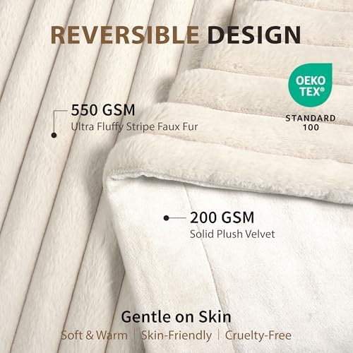 DEZ FURNISHINGS Luxury Reversible Textured Stripe Faux Fur & Velvet