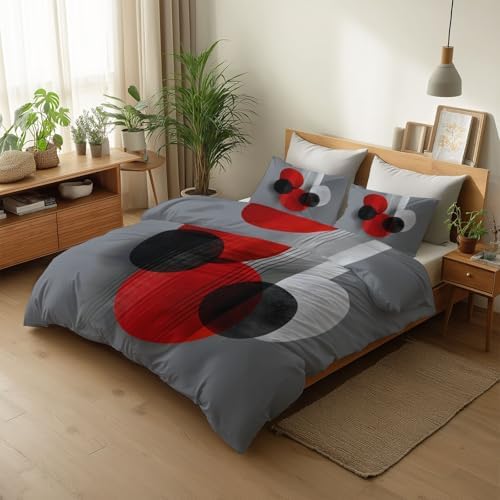 Abstract Geometric Circles Duvet Cover Queen Size Grey Printed