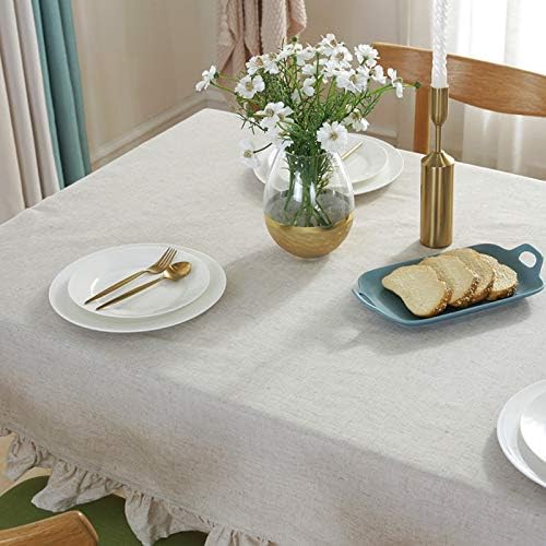 HAIRUO Cotton Linen Solid Color Tablecloth Farmhouse Dining Beige