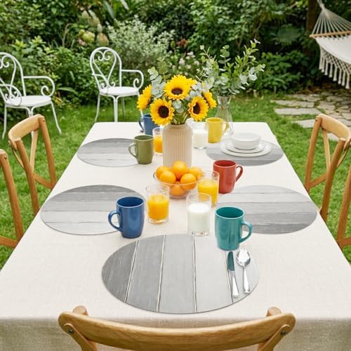 Minimalist Wood Grain Faux Leather Placemats Set of 6, 15in