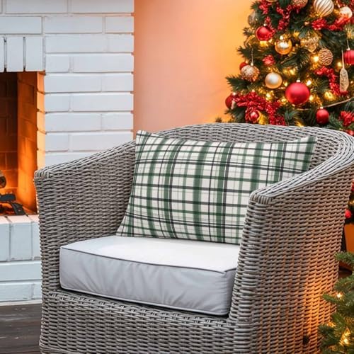 Sage Green Plaid Outdoor Pillow Covers 20"x12" Set of 2, Waterproof