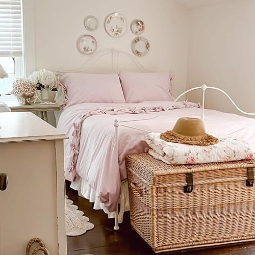 BISELINA 100% Washed Cotton Duvet Cover Set 3pcs with Bowknot Ties