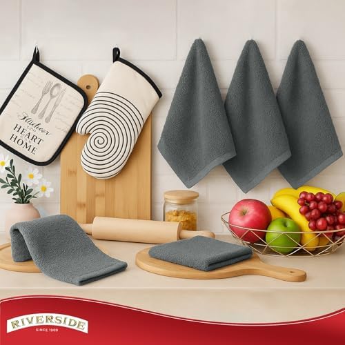 RIVERSIDE 12 Pack Kitchen Bar Mop Towels, 16x19 Inches, 100% Cotton