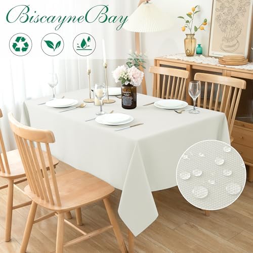Textured Ivory Tablecloth Rectangle-Fabric Spillproof Table Cloths