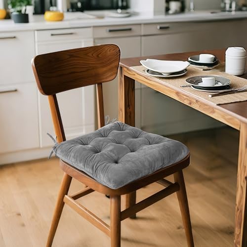 ELFJOY 4 Pack Chair Cushions for Dining Chairs with Ties Grey 16"x16"