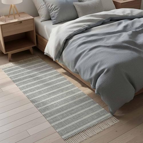 Light Gray Striped Hallway Runner Rug 2'x5', Modern Minimalist Stripe