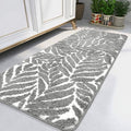 Gray Bathroom Runner Rug - Grey Long Bath Mat Tropical Leaf Bath Rugs