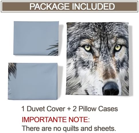Wolf Bedding Set King Size - Nature Wild Animals Duvet Cover 3PC, Soft