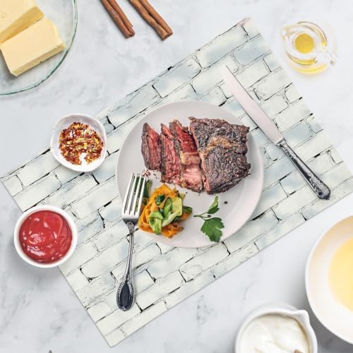 White Brick wall Placemats Set of 8 - Durable Soft Washable Table