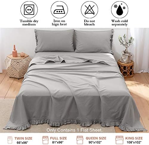 BISELINA Linen Sheet French Flax Flat Sheet with Pleated Ruffles 55%