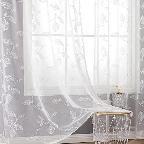 BGment White Sheer Curtains 63 Inches Long Living Room 2 Panels
