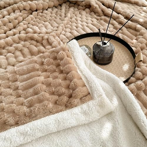 UKELER Sherpa Throw Blanket 60 × 80 inch, 470 GSM Striped Sherpa