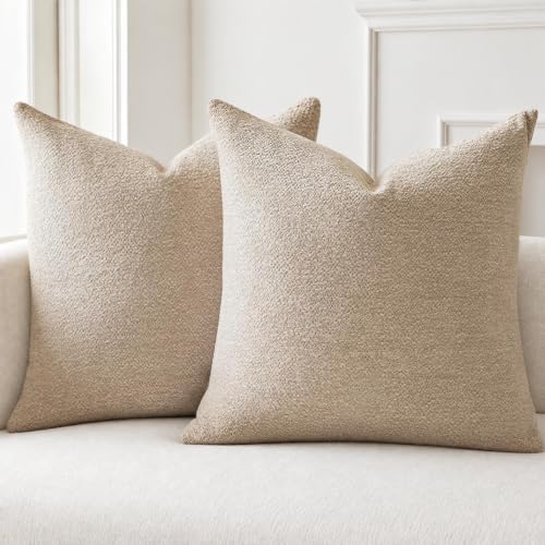 VOIR Oatmeal Beige Chenille Pillow Covers 18x18 Inch Set of 2