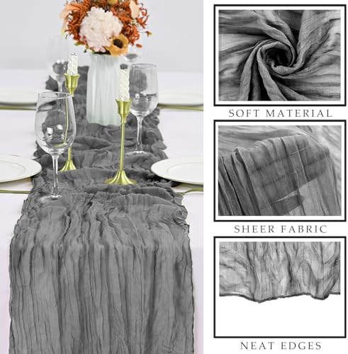 12 Pcs Gray 35 x 120 Inches Long Cheesecloth Table Runner 10FT Runner