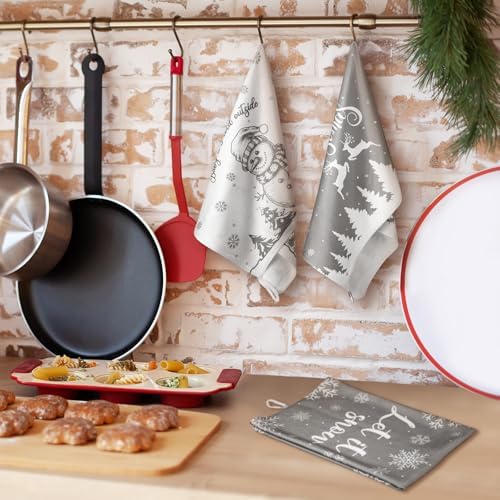 Sratte 4 Pcs Gray Christmas Kitchen Towels 16 x 24 Inch Winter Hand