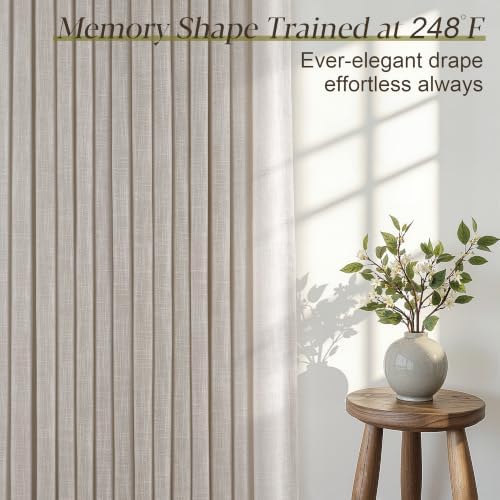 Taupe Linen Pinch Pleated Curtains 96 Inch Length 2 Panels Semi Sheer