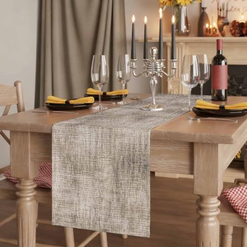 Vintage Beige Linen Texture Table Runner, Minimalist Brown Distressed