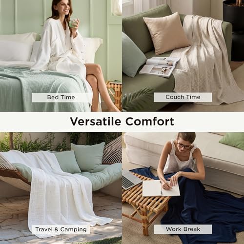 Bedsure Cooling Muslin Blanket King Size for Adults, Grey, 104"x90"