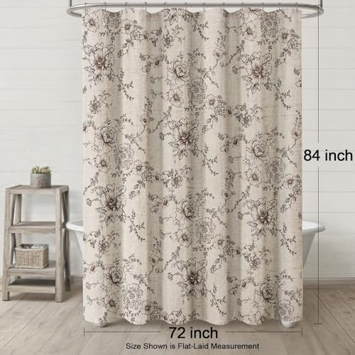 Farmhouse Floral Vintage Shower Curtain for Bathroom, Brown and Tan