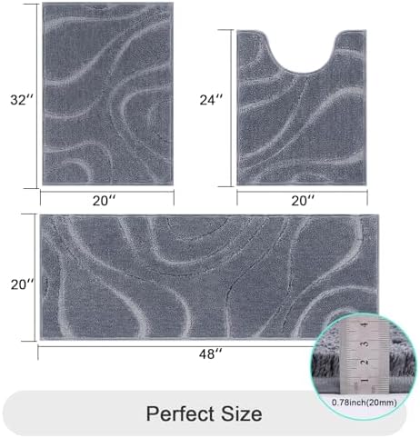 HEBE Bathroom Rugs Sets 3 Piece, Non Slip Washable Absorbent Bath Mat