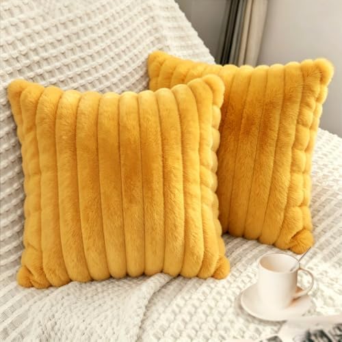 Bunliuys 2 Pack Pillow Covers, 20x20 Faux Fur Square Throw Pillow