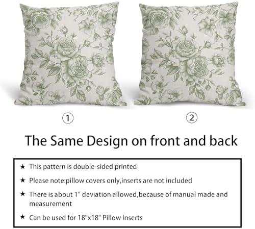 Sage Green and White Floral Throw Pillow Covers Chinoiserie Cushion