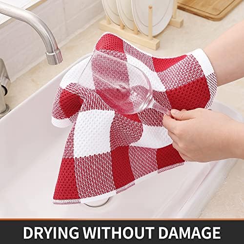 Homaxy 100% Cotton Check 6 Pack Dish Cloths, 12" x 12", White & Red