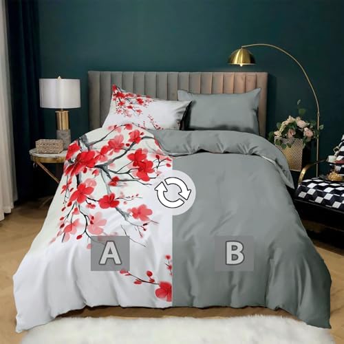 Ink Style Plants and Flowers Grey Duvet Cover Set King (104 x 90 in)