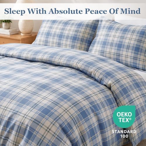 JOLLYVOGUE Plaid Duvet Cover King Size, 3 Pcs Duvet Cover Set