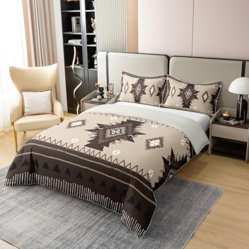 jejeloiu Bohemian Theme Duvet Cover 100% Cotton Queen Size Boho Stripe