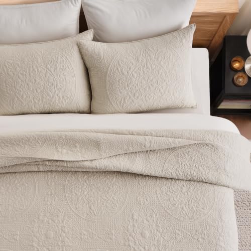 EverGrace 100% Cotton Medallion Stitch Quilt Set, King Size, Birch