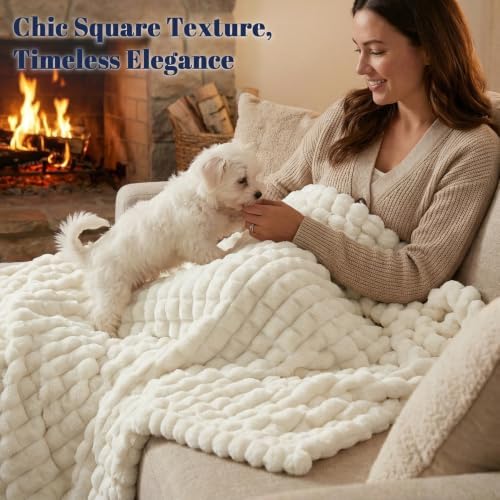 PHF Luxury Soft Fleece Blanket King Size for Bed No-Shed Cream