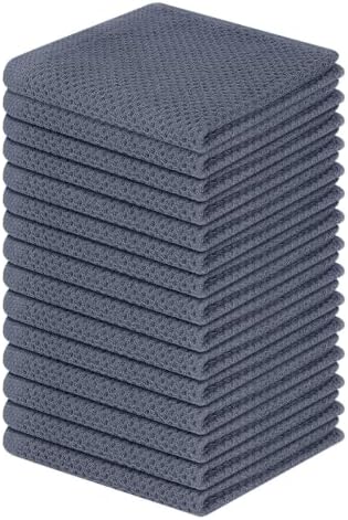 Homaxy 100% Cotton Waffle Weave Kitchen Dish Cloths 15-Pack, Dark Grey