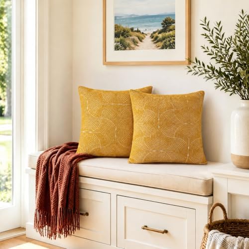 AELS Boho Decorative Textured Throw Pillow Covers 20x20, Organic