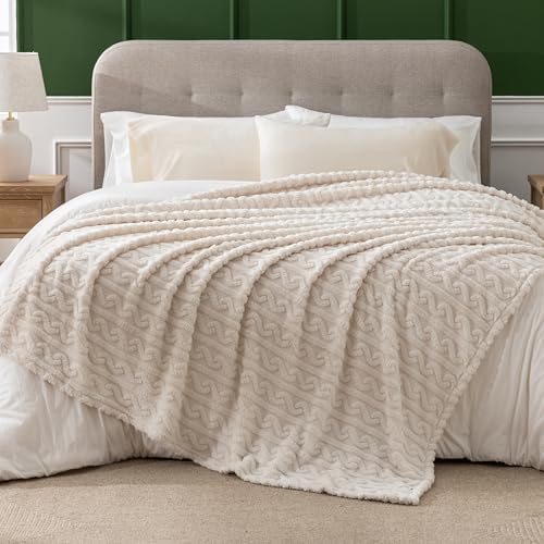 Jacquard Fluffy Fleece Throw - Ultra Soft & Warm Plush Blanket for