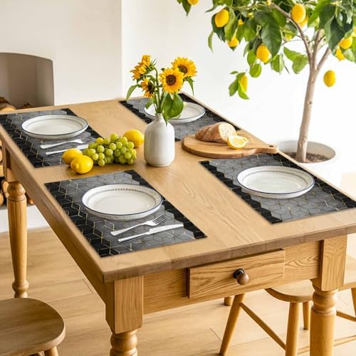 Placemats Set of 8, Gray Mottled Gradient Geometric Washable Table