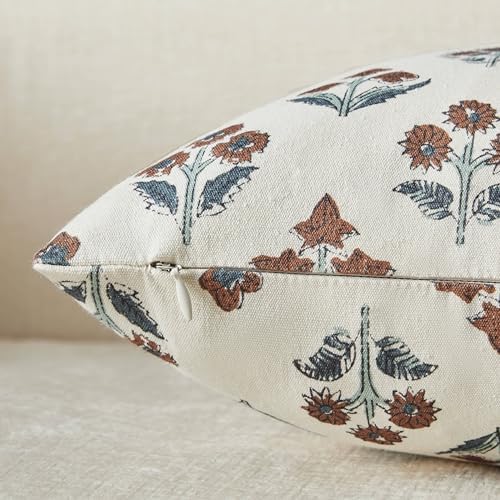 Floral Throw Pillow Covers Set of 2, 22x22 Inches Terracota