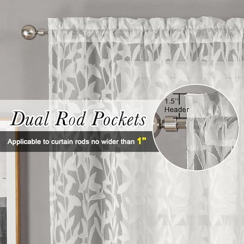 Lecloud Leia Ivory Sheer Curtains 108 Inches Long 2 Panels, Airy