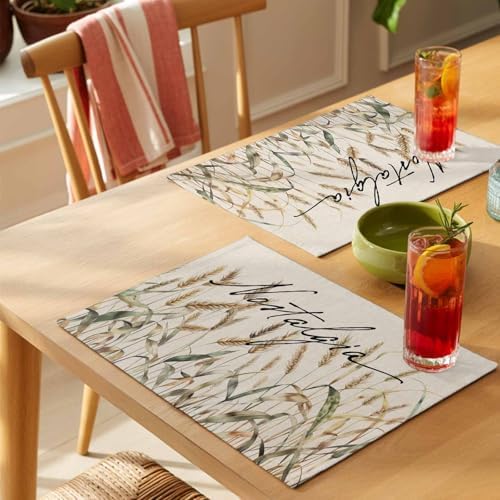 Placemats Set of 8, Pastoral Botanical Woven Placemat, Linen Place