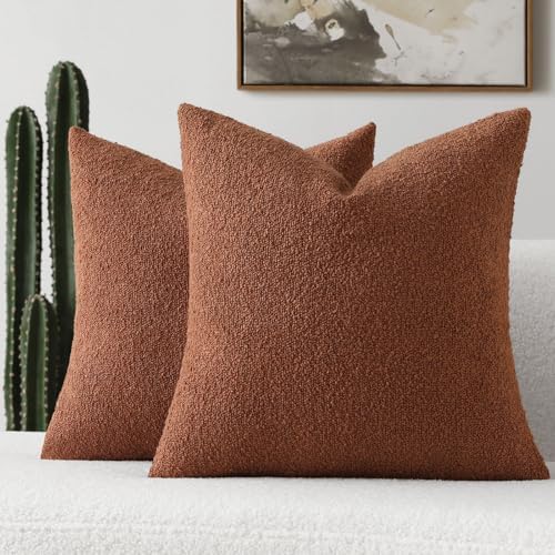 FUTEI Pack of 2 Boucle Textured Throw Pillow Covers 18x18 Inch, Rust