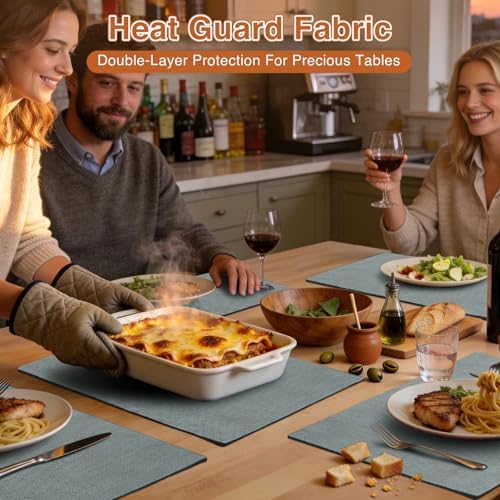 Linen Fabric Placemats Set of 6, Machine Washable, Heat Resistant