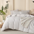 King Duvet Cover Striped Grey, 100% Washed Microfiber Jacquard