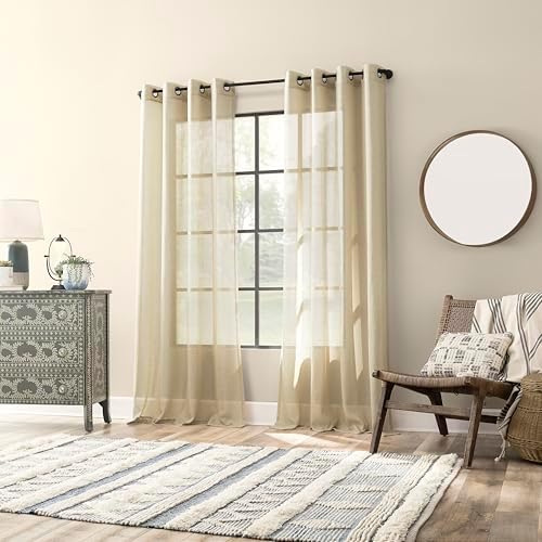 Archaeo Slub Textured Linen Blend Grommet Top Curtain, 52" W x 63" L