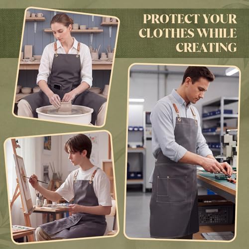 4 Pcs Pottery Aprons Split Leg Apron with Pockets Adjustable Straps