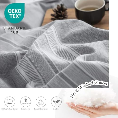 BISELINA Striped Duvet Cover Set 3pcs 100% Washed Cotton Linen Like