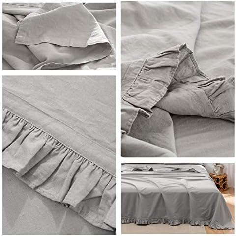BISELINA Linen Sheet French Flax Flat Sheet with Pleated Ruffles 55%