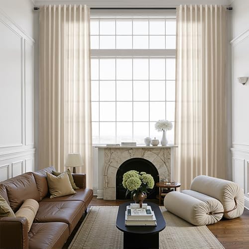 Nanspring Linen Curtain 84 Inch Long for Living Room Hook Belt Birch